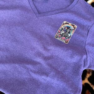 Vibrant Purple Short Sleeve Tee with Decorative Patch